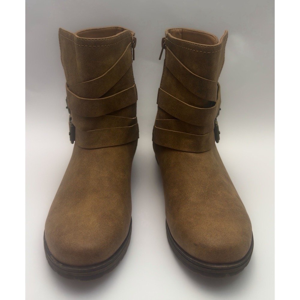 Just Fab Brown Strap Buckle Zip Up Booties Size 7 - Picture 5 of 11